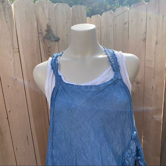 Italian Two Pieces Long Cotton Raw Moda Dress denim blue NWT - Picture 9 of 16